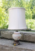 Vintage Brass & Hand Painted Glass Lamp 21"