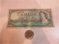 Billet de $1 canadien 1954 n.serie 3882129