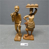 Wood Carved Figures Signed E. Jeanty
