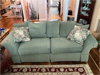 Hickory Hill Seafoam Couch With Decorative Pillows