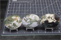 3, High Quality Moss Agate Palm Stones, 12oz