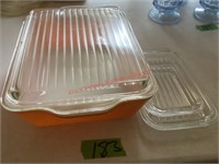Orange Pyrex Refrigerator Dish W/ Smaller Lids