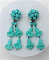 Unsigned M Haskell Turquoise Bell Flower Earrings