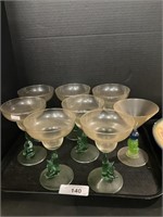 7 Green Stem Cactus Sombrero Man Glasses, Martini