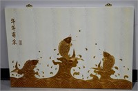 Gold Leaf Koi Fish Picture Signed - 36" x 24"
