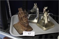 2 SETS OF ANTIQUE BOOKENDS SHIPS AND HORSE HEADS