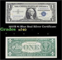 1957B $1 Blue Seal Silver Certificate Grades xf