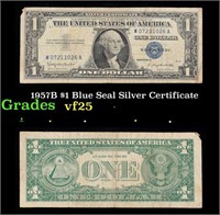 1957B $1 Blue Seal Silver Certificate Grades vf+