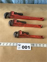 CRAFTSMAN PIPE WRENCHES, 10",14”, 18”