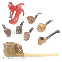 Tobacco Pipes (7) & Metal Single Pipe Stand