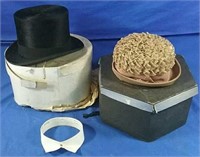 Top hat & collar - ladies hat with vintage hat
