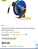 Kobalt retractable hose reel with hybrid hose