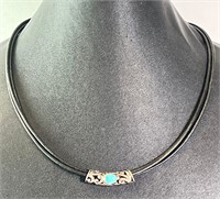 17" Barse Sterling Turquoise Leather Necklace 14 G