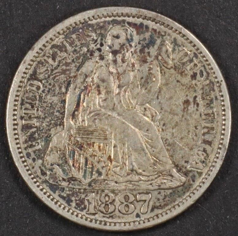 1887-S SEATED LIBERTY DIME NICE ORIGINAL AU/UNC