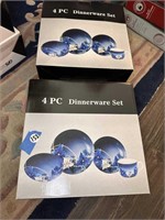 NEW PAIR OF 4 PC BLUE DINNERWARE SETS BOXED