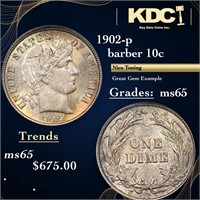 1902-p Barber Dime 10c Grades GEM Unc