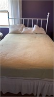 QUEEN SIZE BED WITH IRON HEAD BOARD, BLANKET,