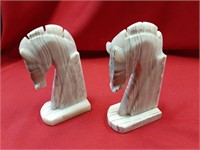2 Marble horse book ends