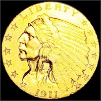 1911 $2.50 Gold Quarter Eagle CLOSELY UNC