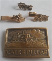 Brass Caterpillar belt buckle & machine tie bars