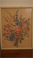 Framed Cross Stitch Bouquet of Flowers