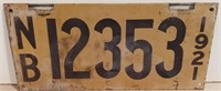1921 New Brunswick License Plate