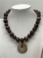 NATURAL STONE & BEAD NECKLACE W/ STONE PENDANT