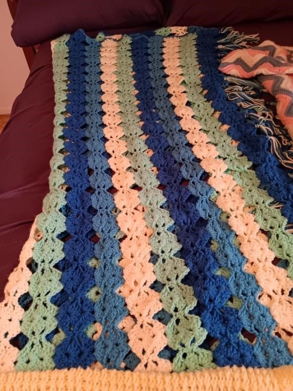 Crochet blankets 4, 52 x 48,  36 x 28, 39 x 39,