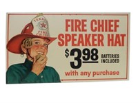 TEXACO FIRE CHIEF SPEAKER HAT CARDBOARD SIGN
