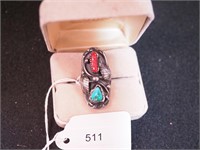 Unmarked silver ring with turquoise and