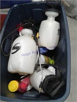 Tote of sprayers & chemicals