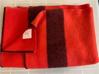 Vintage Hudson's Bay Wool Blanket - Red Blk Stripe