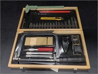Wood carving tools in wood case