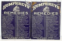 (2) Humphreys Remedies Tin Advertising Sign