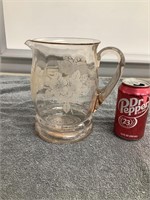 Pink Depression Pitcher w/ Etched Flowers