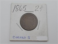1865 US 2 Cents Coin - Curved 5