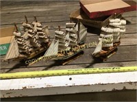 3 wooden model ships