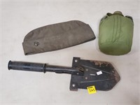 Military Shovel, Marine Hat,  Flask