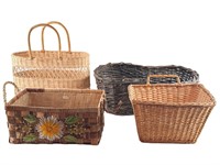 (3) Woven Baskets & Woven Two Handle Bag