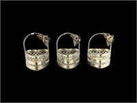 (3) Vintage Silverplate Heart Baskets w/ Roses