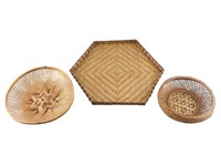 Vintage Hand Woven Baskets, Rattan Wall Decor
