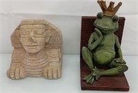 Resin frog king and sphinx book end