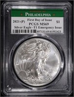 2021-P T1 AMERICAN SILVER EAGLE PCGS MS69