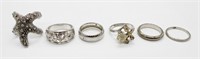 6 Silver Tone Fashion Rings