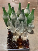 21 Piece of Glass Soda Bottles - (Green, Brown,