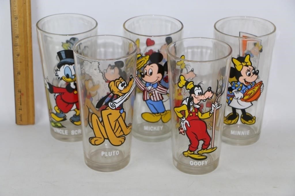 5 Disney Glasses Mickey, Pluto, Minnie, Goofy