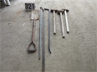 3 Pry Bars, Spade and 3 Sledge Hammers