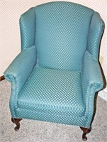Upholstered Open Wing Carved Foot Chair