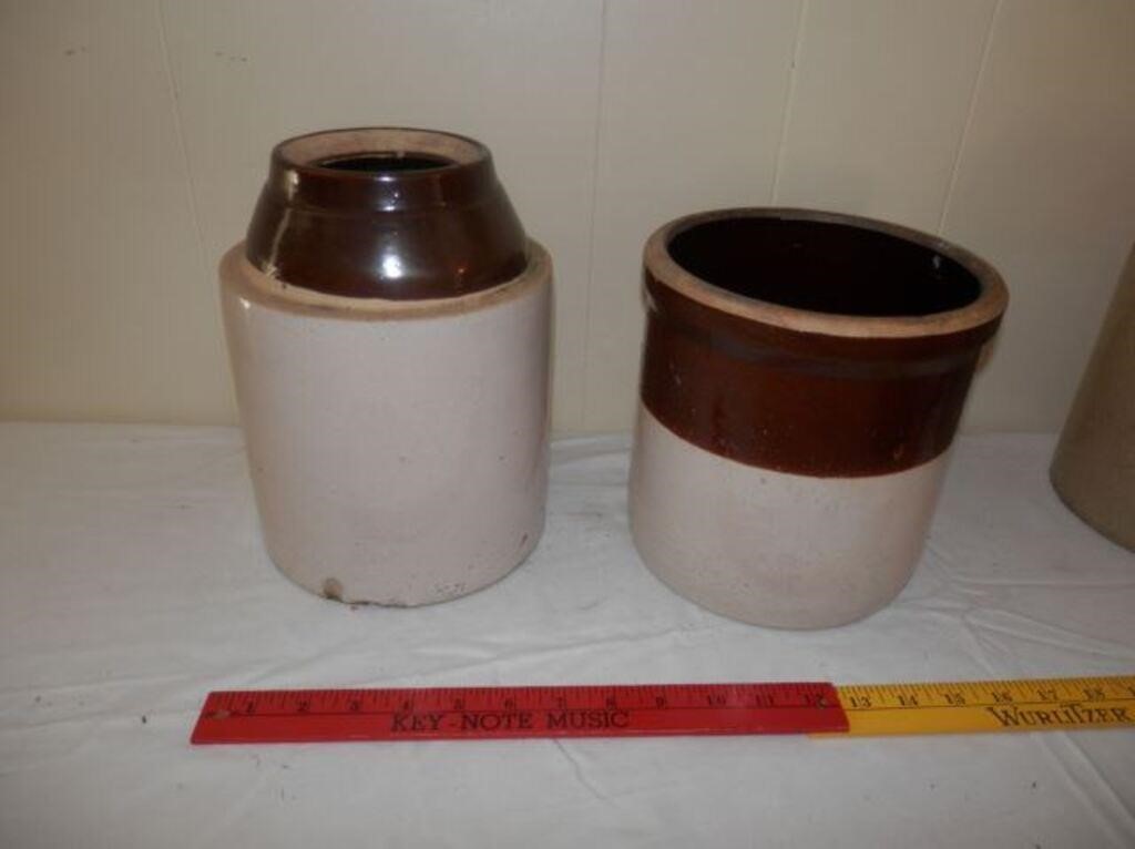 Group of 2-brown band  crock & jar