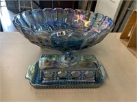 CARNIVAL GLASS BOWL AND BUTTER DISH